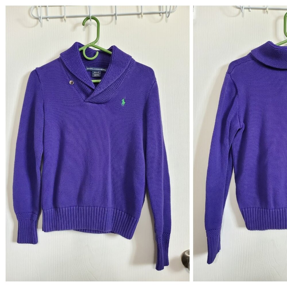 RALPH LAUREN POLO SPORT purple shawl collar knit sweater